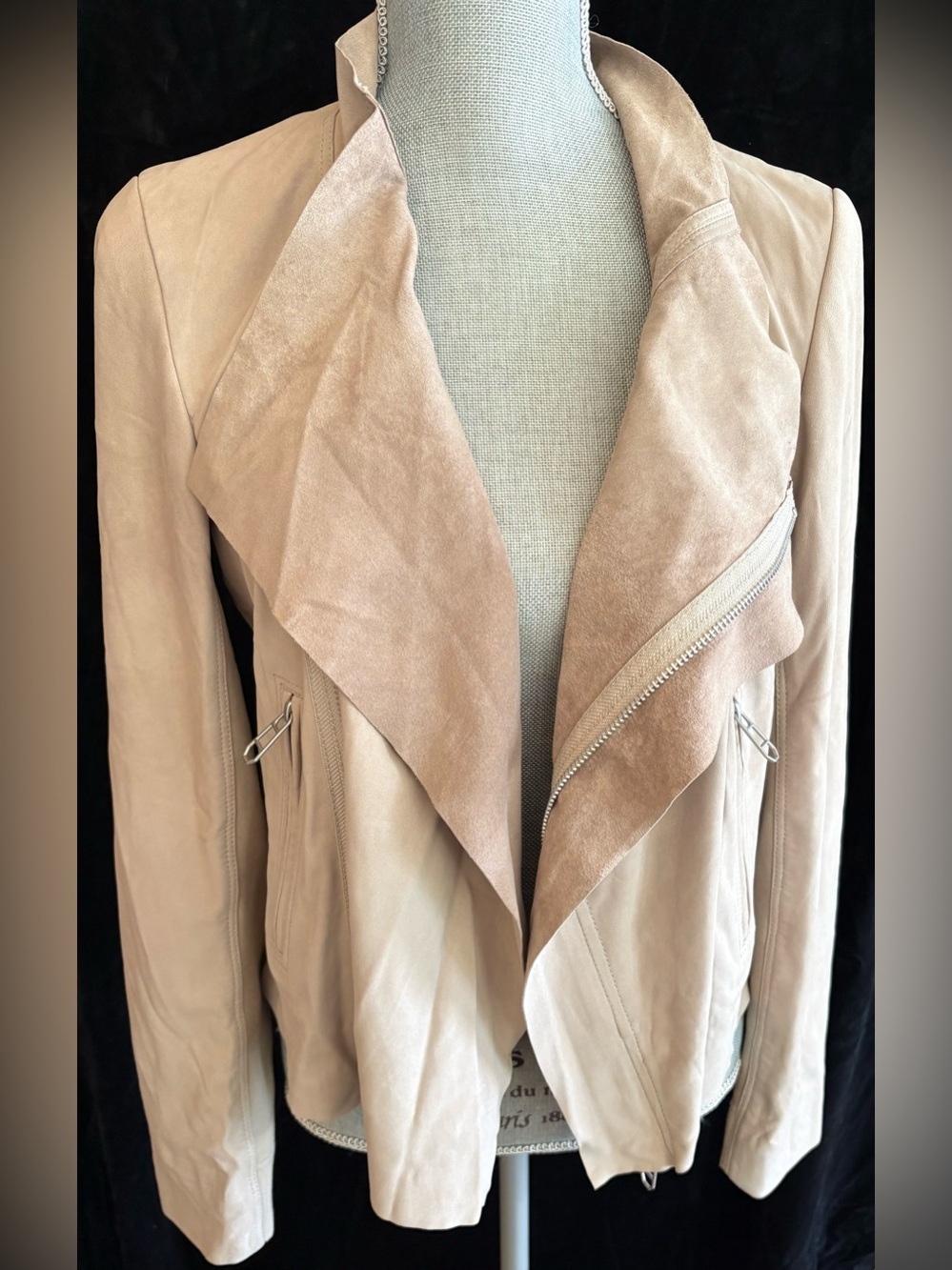 Liebeskind Berlin Beige Lamb Leather Asymmetrical Dress Jacket Blazer Large